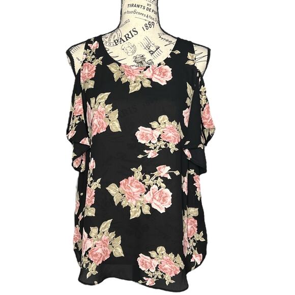 Fortune + Ivy MEDIUM Anwe Cold Shoulder Top - Stitch Fix Floral Chiffon Blouse - Picture 1 of 16